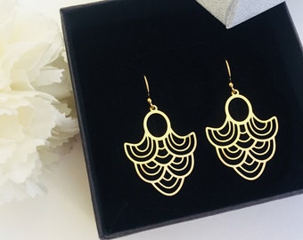 ART DECO earrings, Art Nouveau earrings, gold Boho Earrings, Geometric Jewellery, dangle earrings, vintage style