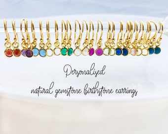 Minimalistic gemstone earrings, gold Earrings with faceted gemstones for her, hook earrings, Birthday gift, Birthstone Jewelry