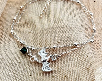 TINY zilveren DRAGON-armband, gelaagde armband, aangepaste drakensieraden, Flying Dragon-bedel