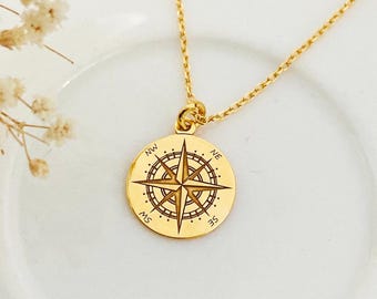 Collana BUSSOLA D'ORO, Regali Rosa dei Venti per gli amanti dei viaggi, Collana Globetrotter, Ciondolo Bussola Amicizia a distanza Andare via