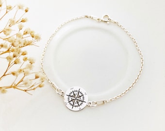 Compass bracelet, Sterling silver compass, Globetrotter gift, Travel Lover, Delicate Compass Sun, Graduation Gifts Hiker bracelet Wanderlust