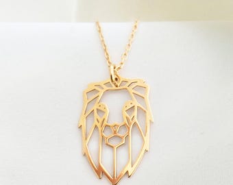 Collana LEONE, ciondolo LEONE placcato oro, collana con animali, design semplice, ciondolo geometrico, ciondolo zodiaco in argento sterling
