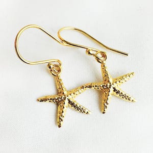 STARFISH earrings, sweet gold starfish,  realistic animal Jewellery, Small Jewellery Drop Earrings, Womens Earrings , summer motif season