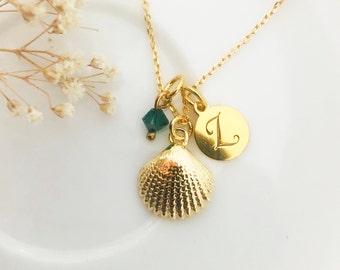 Personalized shell NECKLACE, Sea Shell Pendant, small gold shell Dainty summer jewelry for Ocean Lover Gift 24k gold plated chain