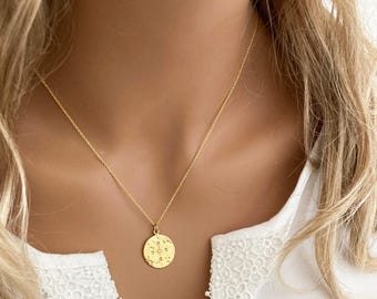 COMPASS necklace gold plated 24k , Double sided Globe necklace for women