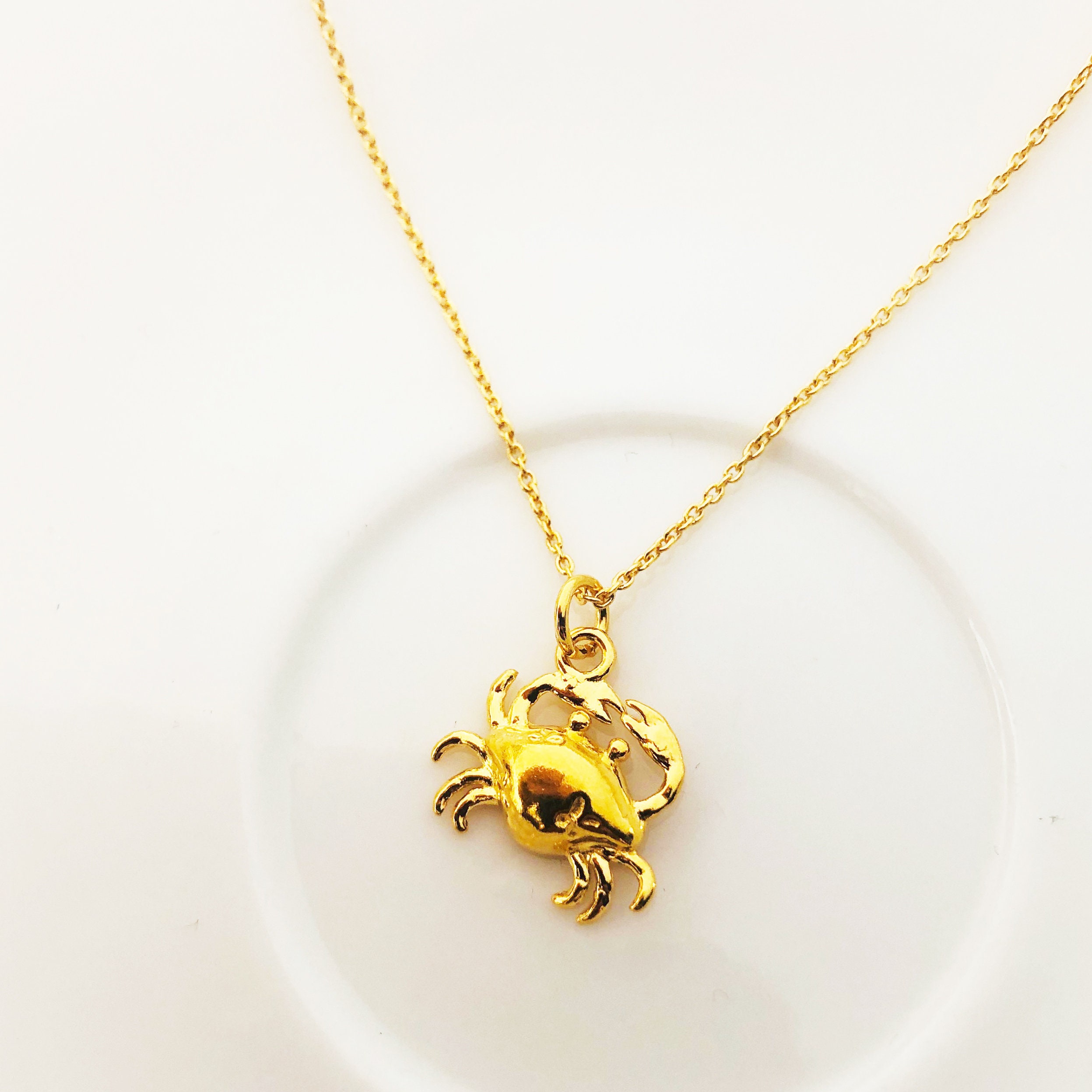 Crab Necklace Tiny Gold Crab charm Sea lover gift summer Etsy