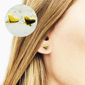 TINY HEART earrings, shiny Gold heart stud earrings, dainty sweet jewelry, Simple dainty STUDS, minimalist jewelry