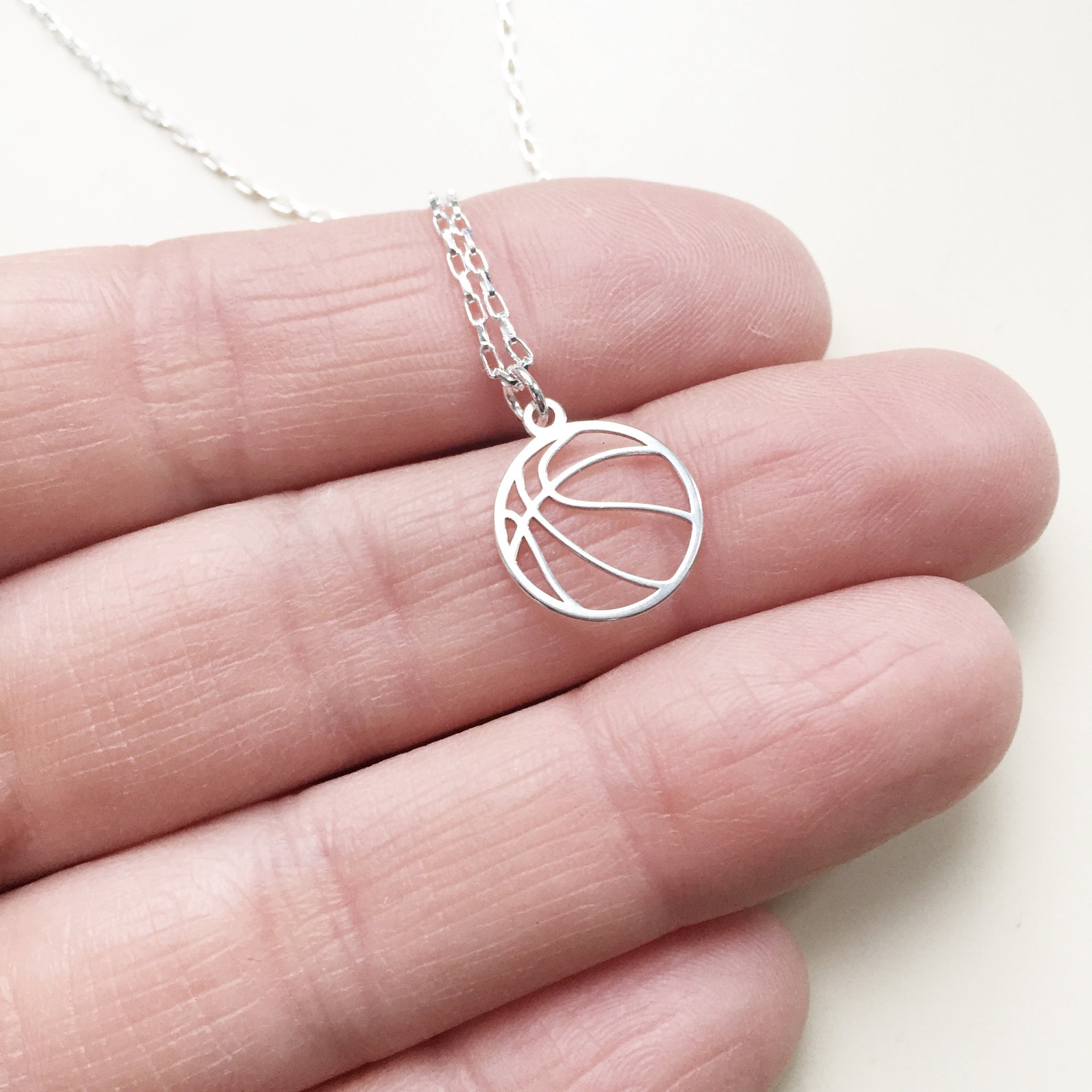 BASKETBALL NECKLACE Silver Basketball Pendant Sports Ball Etsy