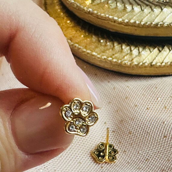 Orecchini A Zampa In Argento 925 Placcato Oro – Con Cristalli Trasparenti, 9x9 Mm, Confezione Regalo Katy Craig - 2