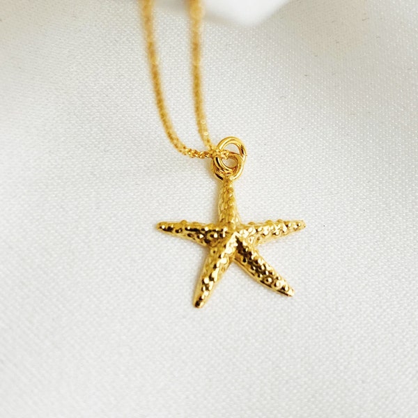 COLLANA STELLA MARINA, Ciondolo Stella Marina D'ORO, Collana Beachcomber, Ciondolo Dainty Sea Life, Piccolo fascino pesce stella, Gioielli da spiaggia personalizzati