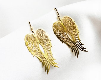 Guldörhängen med ÄNGLAVINGAR, filigranvingar, stor änglavingeberlock, unika smycken, eleganta örhängen i sterlingsilver 925