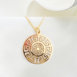 GREEK Necklace, Gold Meander necklace, Greek Key pattern necklace Gold medallion necklace Geometric jewelry, Minimalist gold plated 24k