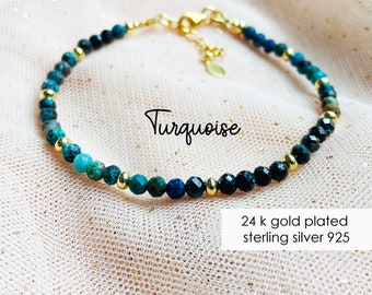 TURQUOISE BRACELET,  Natural turquoise beads, Handmade Beaded Bracelets,  Genuine Gemstone Bohemian Bracelet