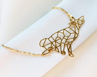 Gold Wolf bracelet, geometric origami wolf charm, Dainty WOLF jewelry, Howl at the Moon bracelet, Howling Wolf, wolves lovers gift