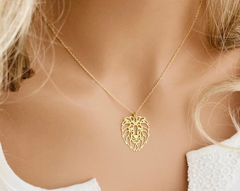 collar de origami con colgante de cabeza de LEÓN, collar de cara de LEÓN de oro, collar de animal león de origami, delicado dije del zodiaco león, sé valiente