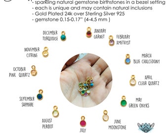 Add on Birthstone Necklace or Bracelet, Customize Jewelry with bezel set gemstone Add a charm gold plated Sterling silver 925 gem in frame