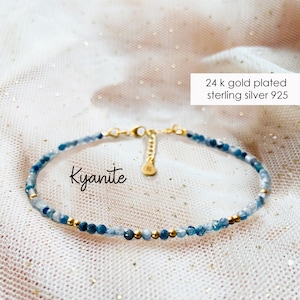 Blue KYANITE BRACELET, Dainty Natural Kyanite Gemstone Bracelet, Handmade Beaded Bracelets, Genuine Kyanite Bohemian Bracelet Crystal