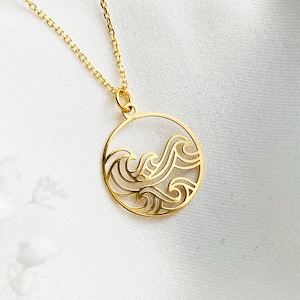 GOUDEN GOLFKETTING, sierlijke golfhanger, zeevakantie alledaagse ketting, gepersonaliseerde minimalistische oceaangolfsieraden