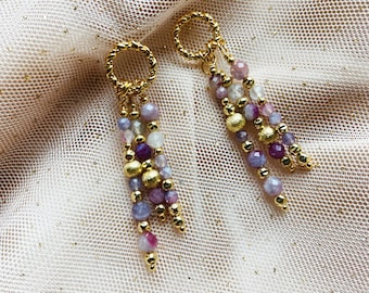 Gemstone Earrings, pink boho sterling silver earrings, Gold Dangle tourmaline ruby earrings, elegant sparkling Earrings statement piece
