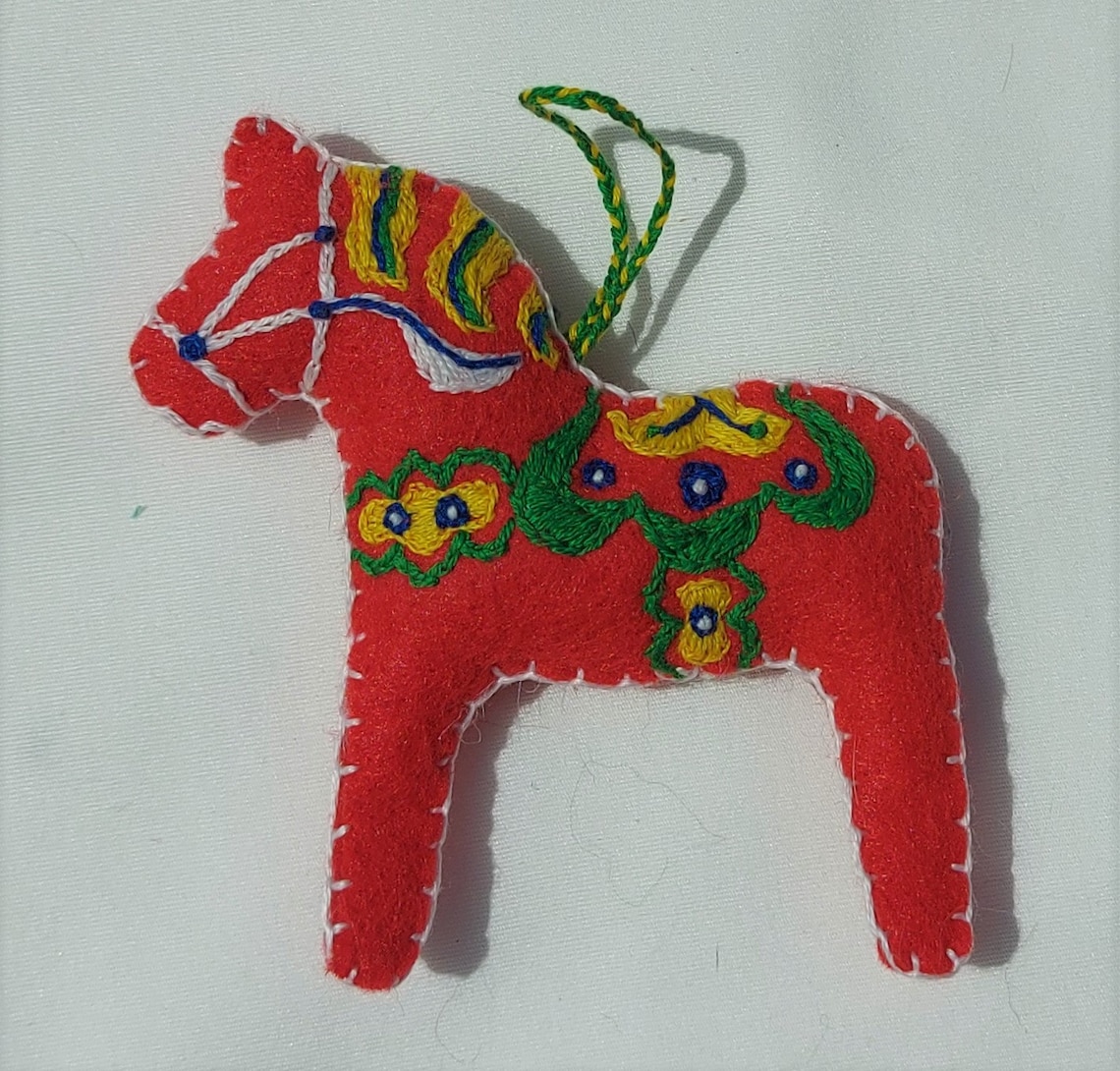 Embroidered Felt Dala Horse Ornament | Etsy
