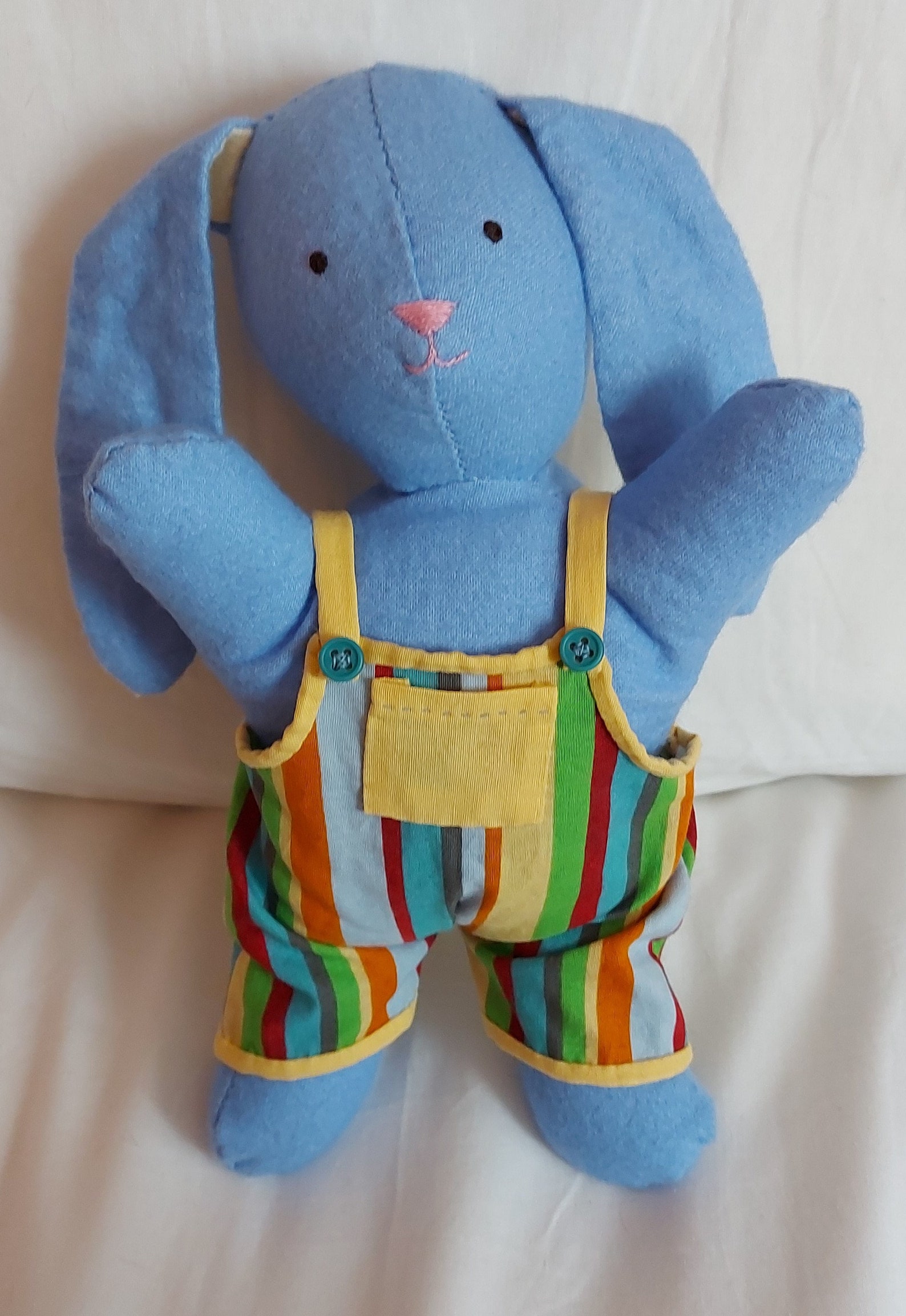 Blue Bunny in Overalls Stuffed Toy Etsy