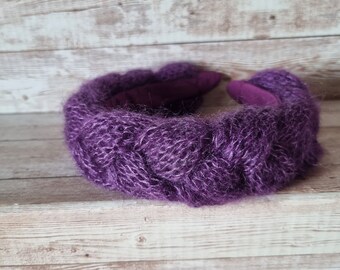 Bandeau tressé en mohair violet