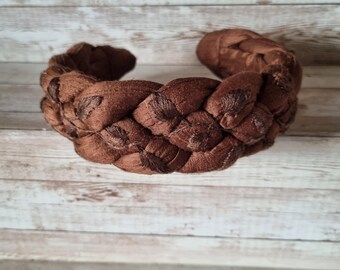 Gold, lilac and beige padded braid headband.