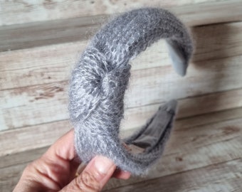 Headband with knot in gray mohair and silk