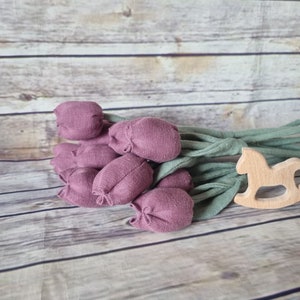 Mazzo di tulipani in puro lino rosa antico cuciti a mano