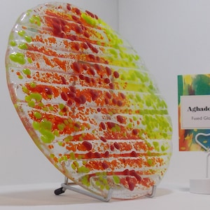 Irish Fused Glass-&quot;Display plate with chrome stand&quot;.