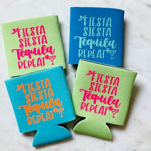 Fiesta Siesta Tequila Repeat Can Cooler | Bachelorette Can Coolers | Cinco De Mayo | Lets Fiesta | Girls Trip | Tropical Vacation | Beach