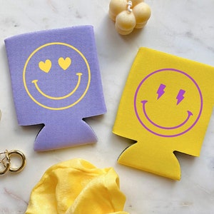 Smiley Face Can Cooler | Heart Eyes Smiley | Trendy Smiley Face | Lightning Smiley | Custom Can Cooler | Retro Theme | Have A Nice Day | :)