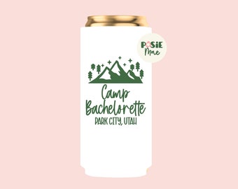 Camp Bachelorette Slim Can Cooler | Mountain Theme, Personalized