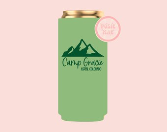 Custom Camp Bachelorette Can Cooler: Mountain Bridal Party Favor