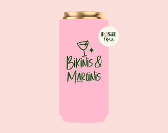 Bikinis & Martinis Slim Can Cooler | Beach Bachelorette Party