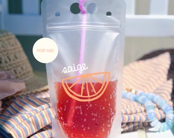 Custom Citrus Drink Pouch | Spritz Theme | Custom Party Favor | Orange | Lemon Slice |