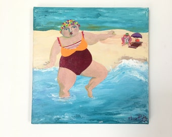 Premier bain de mer ~ toile peinture acrylique
