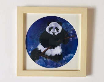 Panda perché peinture acrylique et collage sur toile