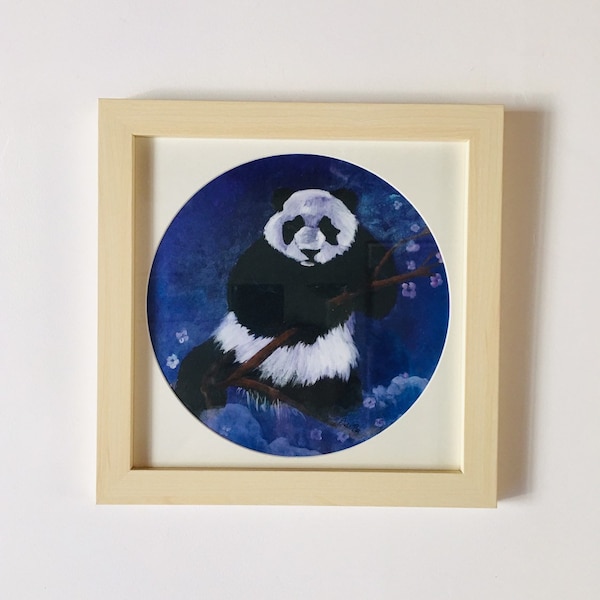 Panda perché peinture acrylique encadrée