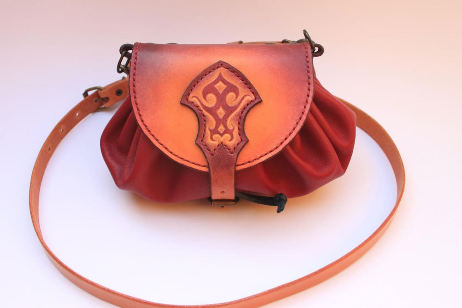 Petit sac sacoche en cuir bordeaux jaune et orange fa?�on - Etsy France