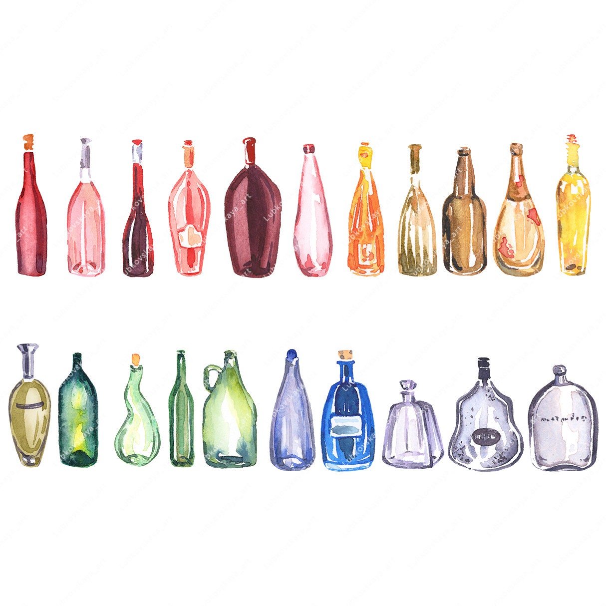 Watercolor bottles clipart set hand painted glass bottle Etsy