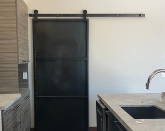 Hand Welded Industrial Metal Sliding Barn Door: Modern Rustic Interior