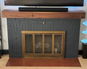 Custom Walnut Wood Floating Fireplace Mantel | Rustic Wooden Beam