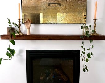 Handmade Walnut Fireplace Mantel: Floating Rustic Wood Beam Shelf