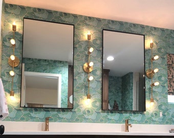 Large Modern Wall floating Mirror Bathroom Vanity Decorative Industrial Rectangle Steel Framed Frameless Metal Black White Steel Finish