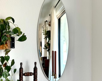 Handmade Oval Wall Mirror with Candle Sconce – Modern Farmhouse Decor
