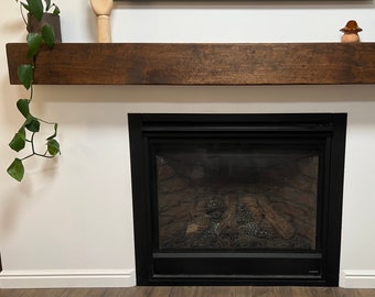 Handmade Knotty Alder Fireplace Mantel: Rustic Wood Shelf, Matte Walnut Finish