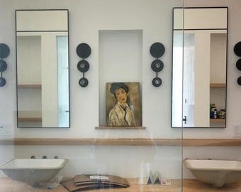 Large Modern Wall Mirror, Bathroom Vanity Mirror, Minimalism, Boho, Timeless Rectangular Steel Framed Metal: Black, White, Raw Steel Finish