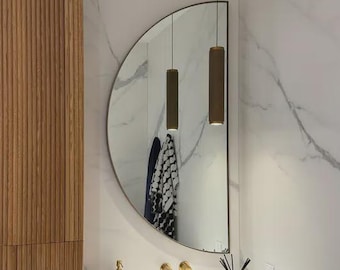 Half-Circle Steel Frame Mirror: Modern Industrial Bathroom Decor