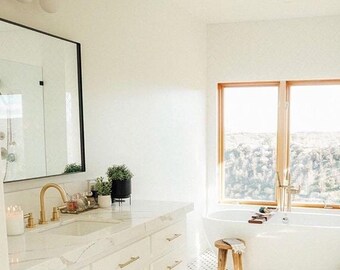 Large Rectangle Steel Framed Wall Mirror, Modern Bathroom Vanity, Black White Steel Finish